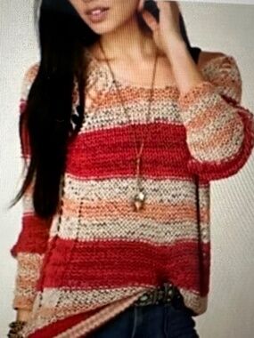 Free People Desert Moon Crocheted  Earth Tone Striped Sweater